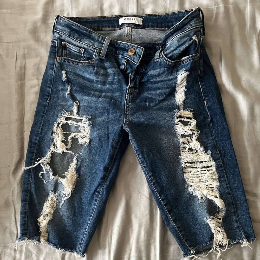 Guess Women's Ripped Ankle Jeans in Dark Blue